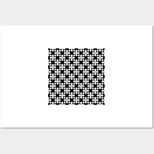 White Clovers and Dots Pattern on Black Background Posters and Art